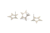 Silver Star Earring, 12 Antique Silver Plated Brass Star Stud Earrings (16mm) A1181 A1827