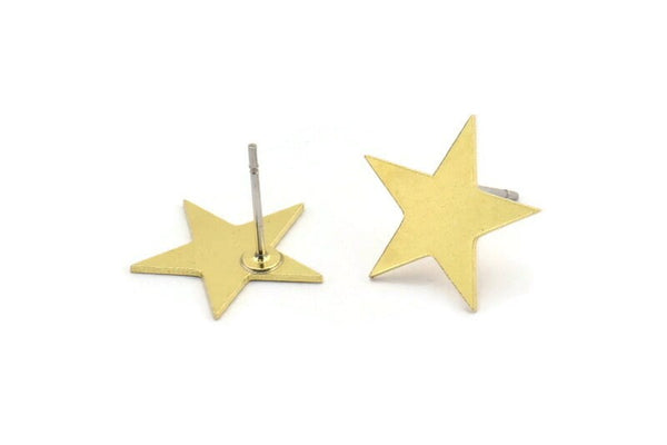 Brass Star Earring, 10 Raw Brass Star Shaped Stud Earrings (14x16x0.60mm) A3371