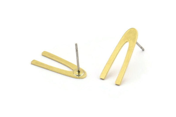 Earring Studs, 12 Raw Brass - U Shape Earrings - Brass Earrings - Earrings (18x7x0.60mm) A3359