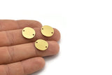 Brass Round Charm, 12 Raw Brass Irregular Shaped Round Charms With 2 Holes, Connectors (14x0.60mm) A3220