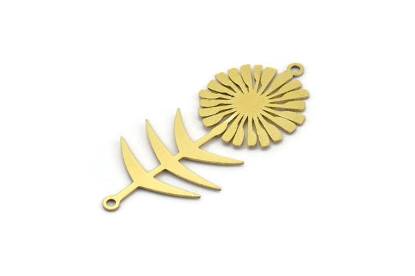 Brass Flower Charm, 8 Raw Brass Sunflower Shaped Charms With 2 Loops, Earring Charms, Connectors (42x19x0.60mm) A3282