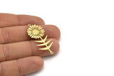 Brass Flower Charm, 8 Raw Brass Sunflower Shaped Charms With 2 Loops, Earring Charms, Connectors (42x19x0.60mm) A3282