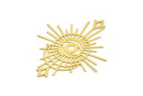 Brass Eye Charm, 4 Raw Brass Eye And Sun Shaped Charms With 2 Triangle Loops, Earring Charms, Connectors (58x49x0.60mm) A3253