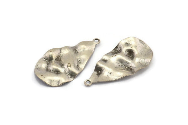 Silver Drop Charm, 10 Antique Silver Plated Brass Wavy Drop Charms With 1 Loop, Earrings, Findings (31x17x0.60mm) D0671