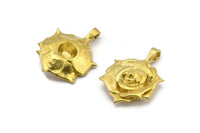Brass Rose Charm, Raw Brass Flower Charms With 1 Loop, Pendants, Findings (28x20mm) N2059