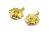 Brass Rose Charm, Raw Brass Flower Charms With 1 Loop, Pendants, Findings (28x20mm) N2059
