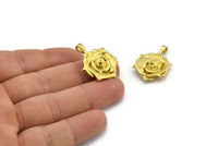 Brass Rose Charm, Raw Brass Flower Charms With 1 Loop, Pendants, Findings (28x20mm) N2059