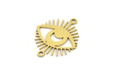 Brass Eye Charm, 24 Raw Brass Crescent Moon Patterned Eye Shaped Charms With 2 Loops, Connectors (22x18x0.60mm) A3486