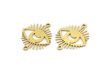 Brass Eye Charm, 24 Raw Brass Crescent Moon Patterned Eye Shaped Charms With 2 Loops, Connectors (22x18x0.60mm) A3486