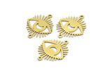 Brass Eye Charm, 24 Raw Brass Crescent Moon Patterned Eye Shaped Charms With 2 Loops, Connectors (22x18x0.60mm) A3486