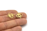 Brass Eye Charm, 24 Raw Brass Crescent Moon Patterned Eye Shaped Charms With 2 Loops, Connectors (22x18x0.60mm) A3486