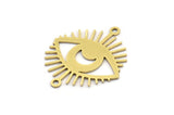 Brass Eye Charm, 12 Raw Brass Crescent Moon Patterned Eye Shaped Charms With 2 Loops, Connectors (26x22x0.60mm) A3488