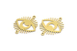 Brass Eye Charm, 12 Raw Brass Crescent Moon Patterned Eye Shaped Charms With 2 Loops, Connectors (26x22x0.60mm) A3488
