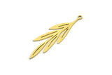 Brass Leaf Charm, 12 Raw Brass Leaf Charms With 1 Loop, Charm Pendants (40x11x0.60mm) A3459
