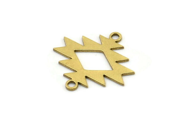 Brass Ethnic Charm, 24 Raw Brass Ethnic Motif Charms With 2 Loops, Earring Charms, Connectors (18x18x0.60mm) A3392