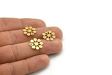 Brass Flower Charm, 24 Raw Brass Round Shaped Flower Charms With 1 Hole, Charm Pendants (15x14x0.60mm) A3497