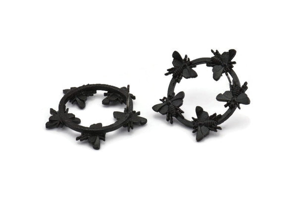 Black Bee Earring, 2 Oxidized Black Brass Bee Stud Earrings (29x4mm) N1752