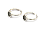 Silver Ring Settings, 2 Antique Silver Plated Brass Round Ring With 1 Stone Setting - Pad Size 7mm N1764