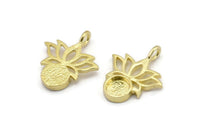 Brass Flower Charm, Raw Brass  Lotus Flower Charms With 1 Loop - Pad Size 6mm (21x17mm) N2074