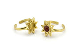 Brass Ring Settings, Raw Brass Star Rings With 1 Round Shaped Stone Setting - Pad Size 6mm N2105