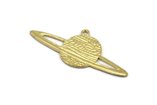 Brass Planet Charm, 2 Raw Brass Planet Charms With 1 Loop, Earrings, Pendants, Findings (55x24x1.2mm) N1070