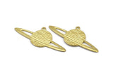 Brass Planet Charm, 2 Raw Brass Planet Charms With 1 Loop, Earrings, Pendants, Findings (55x24x1.2mm) N1070