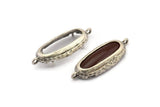 Silver Oval Setting, 2 Antique Silver Plated Brass Oval Settings With 2 Loops and 1 Pad Setting (30.5x12x5.5mm) E203
