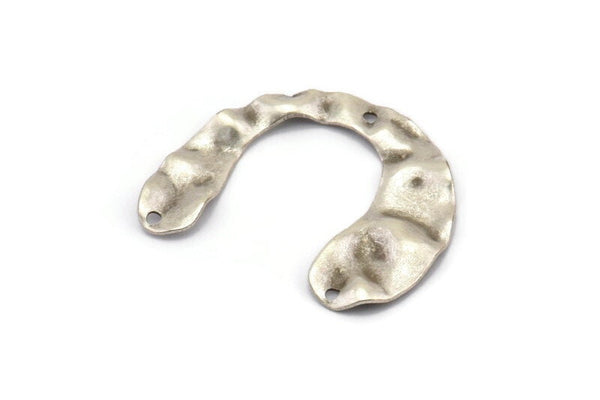 Silver Geometric Charm, 10 Antique Silver Plated Brass U Shaped Pendants With 3 Holes, Findings (30x25x0.60mm) D0728