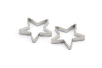 Silver Star Charm, 24 Silver Tone Open Star Charms (20x2.5x0.5mm) BS 2386