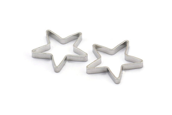 Silver Star Charm, 24 Silver Tone Open Star Charms (20x2.5x0.5mm) BS 2386