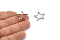 Silver Star Charm, 24 Silver Tone Open Star Charms (20x2.5x0.5mm) BS 2386