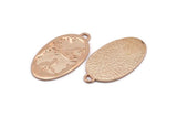 Rose Gold Cat Charm, 1 Rose Gold Lacquer Plated Brass Cat And Bird Textured Oval Charms With 1 Loop, Blanks (42x24x1.2mm) E218