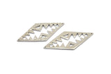 Silver Tribal Pendant, 2 Silver Tone Brass Hammered Diamond Textured Pendants With 2 Holes, Charms, Connectors (51x25x1.2mm) U070 H0034