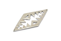Silver Tribal Pendant, 2 Silver Tone Brass Hammered Diamond Textured Pendants With 2 Holes, Charms, Connectors (51x25x1.2mm) U070 H0034