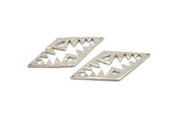 Silver Tribal Pendant, 2 Silver Tone Brass Hammered Diamond Textured Pendants With 2 Holes, Charms, Connectors (51x25x1.2mm) U070 H0034
