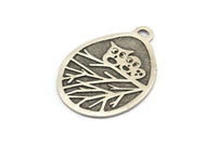 Silver Owl Charm, Antique Silver Plated Brass Owl Textured Drop Shape Charm With 1 Loop, Blanks (38x28.5x0.8mm) E215 Q0678