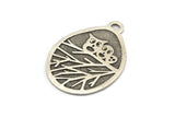 Silver Owl Charm, Antique Silver Plated Brass Owl Textured Drop Shape Charm With 1 Loop, Blanks (38x28.5x0.8mm) E215 Q0678