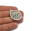 Silver Owl Charm, Antique Silver Plated Brass Owl Textured Drop Shape Charm With 1 Loop, Blanks (38x28.5x0.8mm) E215 Q0678