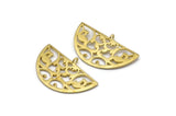 Brass Ethnic Pendant, 4 Raw Brass Semi Circle Pendants with 1 Loop (37x22x1mm) E663