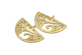Brass Ethnic Pendant, 4 Raw Brass Semi Circle Pendants with 1 Loop (37x23x1mm) E660