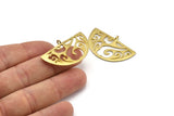 Brass Ethnic Pendant, 4 Raw Brass Semi Circle Pendants with 1 Loop (37x23x1mm) E660