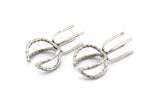 Silver Claw Rings - 2 Antique Silver Plated Brass 4 Claw Ring Blanks For Natural Stones E655 H0945