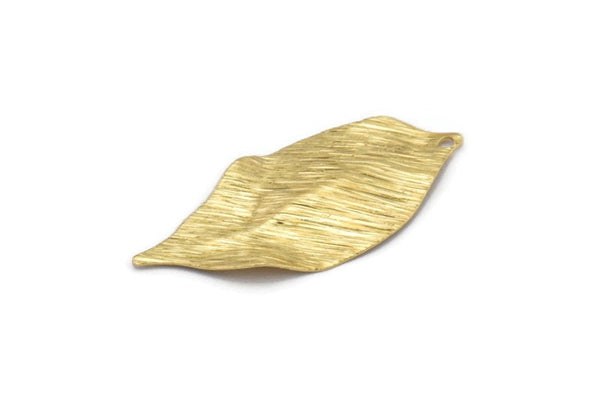 Brass Leaf Charm, 24 Raw Brass Textured Leaf Charm Earrings With 1 Hole, Pendants, Findings (35x16x0.40mm) D0687