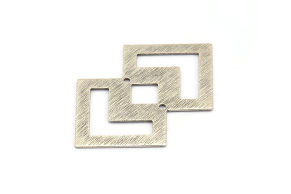 Silver Irregular Charm, 4 Textured Antique Silver Plated Brass Irregular Connectors With 2 Holes (42x28x0.60mm) D1123