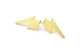 Brass Earring, 6 Raw Brass Lightning Bolt Stud Earrings (27x12x1mm) A3767