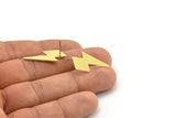 Brass Earring, 6 Raw Brass Lightning Bolt Stud Earrings (27x12x1mm) A3767