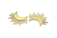 Moon and Sun , 2 Raw Brass Crescent Moon and Semi Sun Ethnic Pendants With 2 Loops, Findings, Charms (49x35x1mm) U122