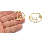 Brass Sun Charm, 6 Raw Brass Sun Charms With 1 Loop, Mountain Charms (37x35x1mm) A3050