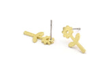 Brass Flower Earring, 12 Raw Brass Sunflower Shaped Stud Earrings (16x8x1mm) A3797