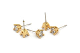 Gold Stud Earring, 4 Gold Plated Brass 4 Claw Stud Earrings, CZ Pave Earrings, Round Zircon Stud Earrings (7mm) SY0159